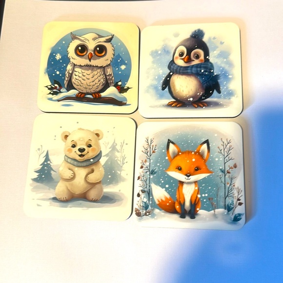 Set of 4 winter coasters - Picture 1 of 6